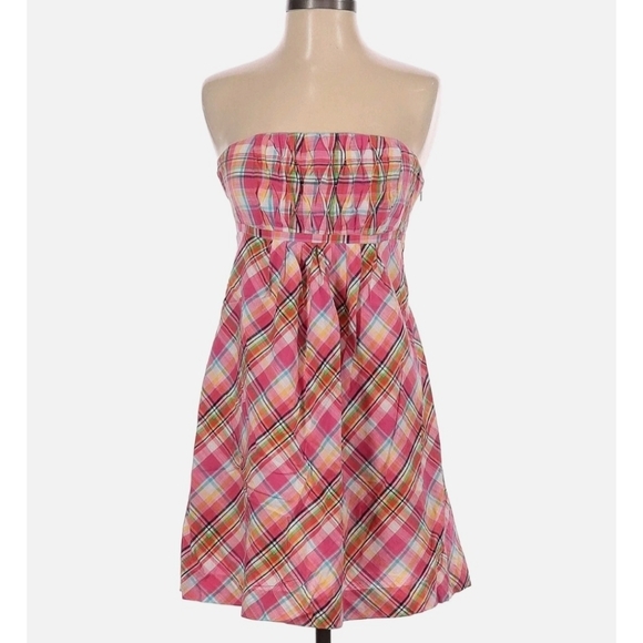 Lilly Pulitzer Dresses & Skirts - Vtg Lilly Pulitzer Strapless Pink Colorful Multi Color Plaid Dress Size 4 A Line
